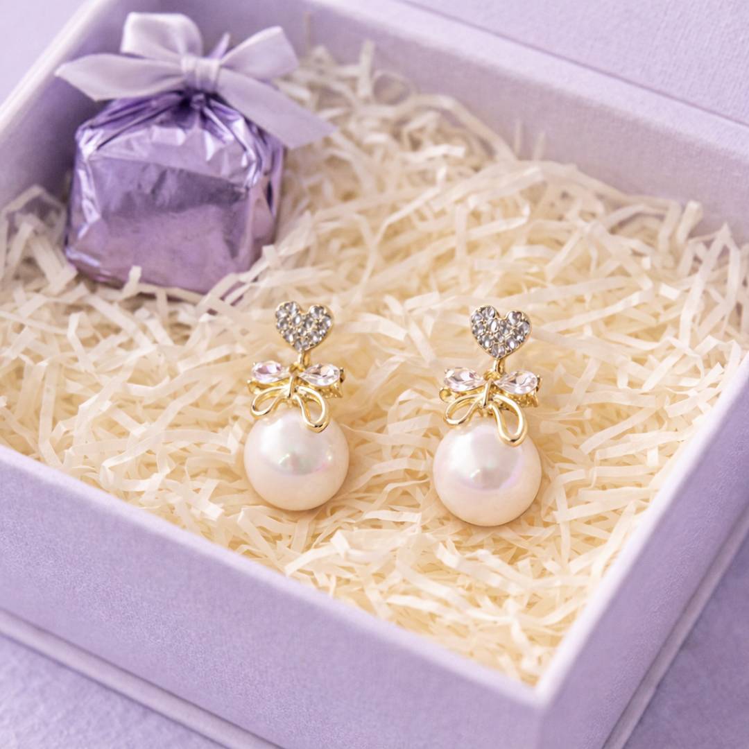 Pearl Heart Bow Studs – Pack of 1 Pair