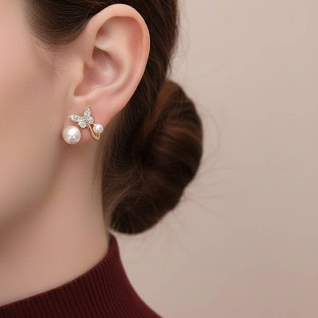 Pearl Butterfly Curve Studs – Pack of 1 Pair