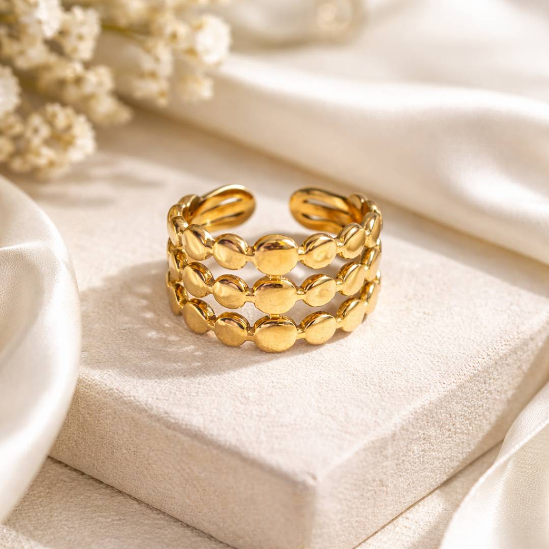 Antique Gold-Tone Orb Lattice Adjustable Ring – Anti-Tarnish | Pack of 1