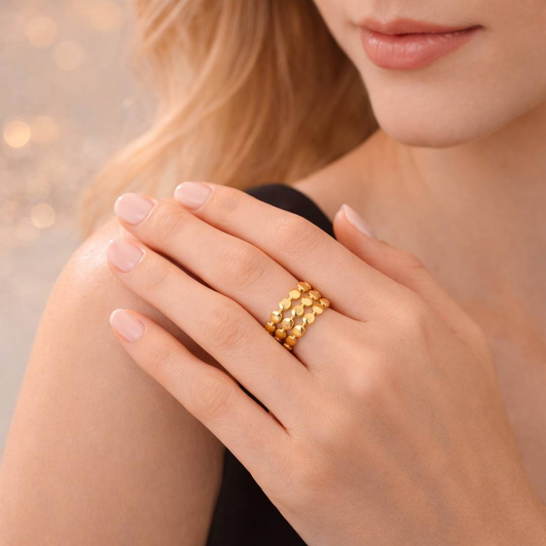 Antique Gold-Tone Orb Lattice Adjustable Ring – Anti-Tarnish | Pack of 1