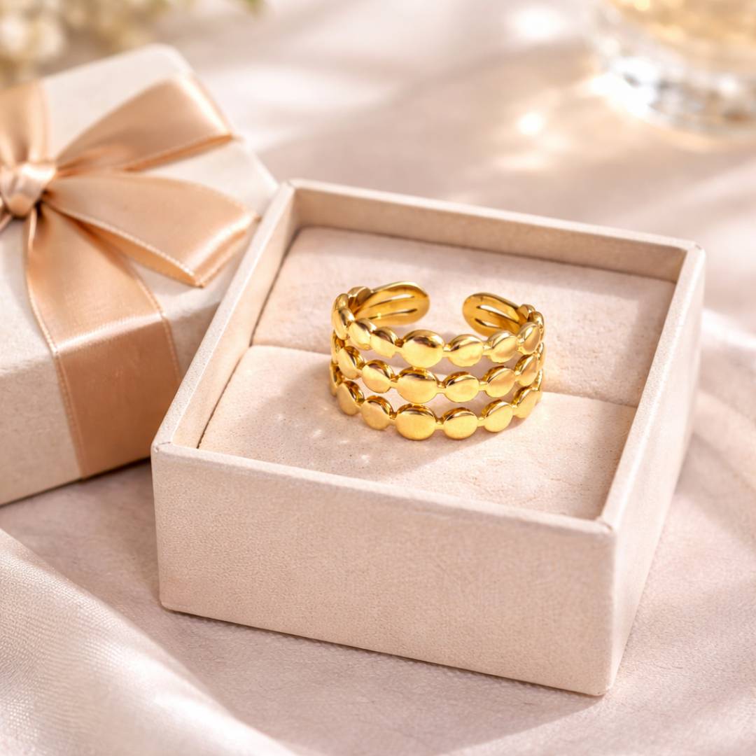 Antique Gold-Tone Orb Lattice Adjustable Ring – Anti-Tarnish | Pack of 1