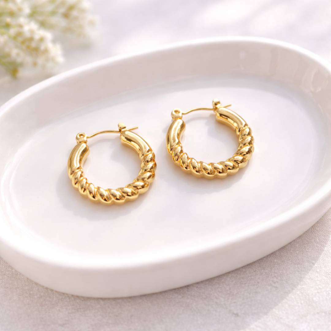 Gold Rope Round Twist Hoops – Anti-Tarnish | 1 Pair