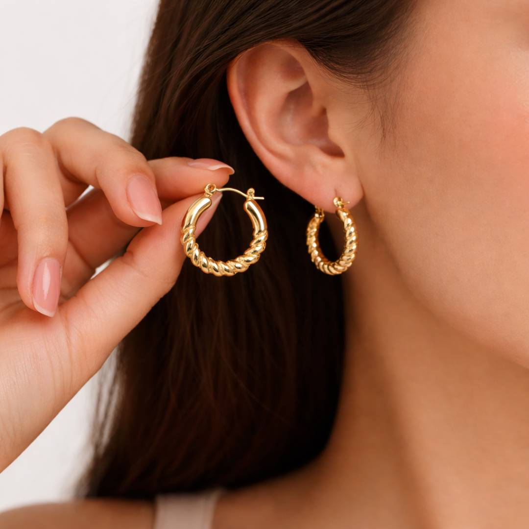 Gold Rope Round Twist Hoops – Anti-Tarnish | 1 Pair