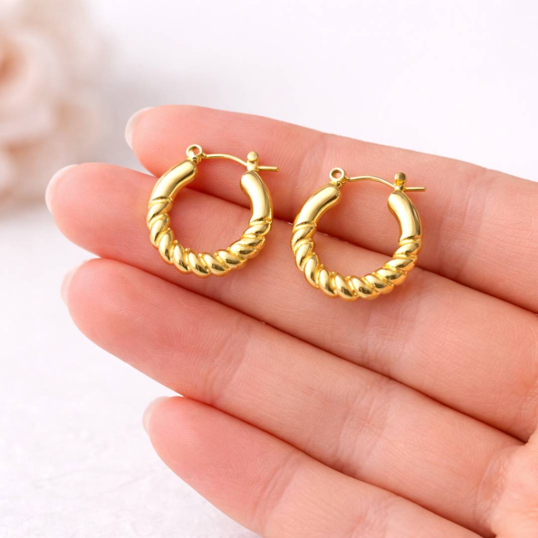 Gold Rope Round Twist Hoops – Anti-Tarnish | 1 Pair