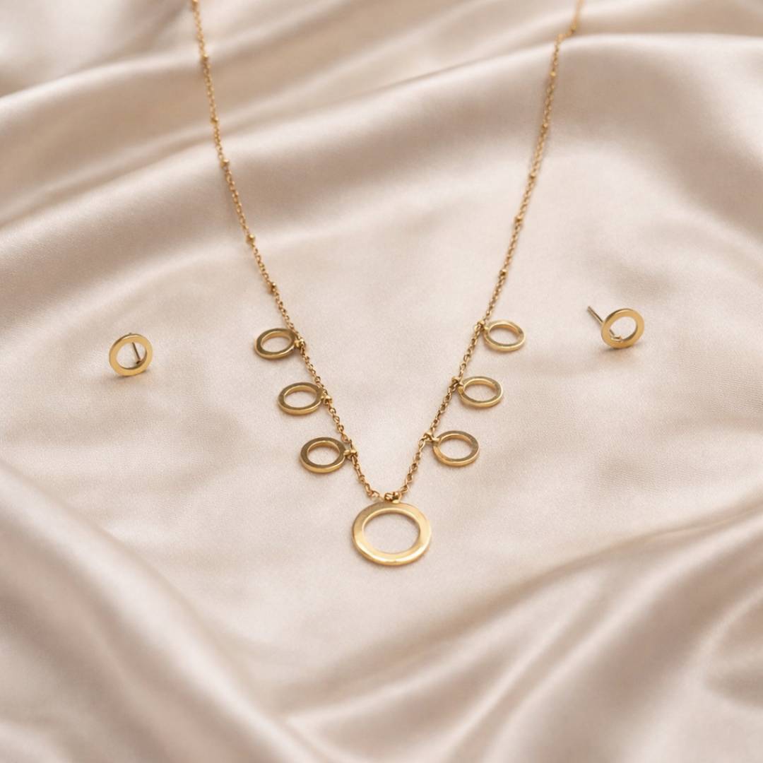 Ripple Drop Anti-Tarnish Pendant Necklace & Stud Earrings Combo – Set of 2