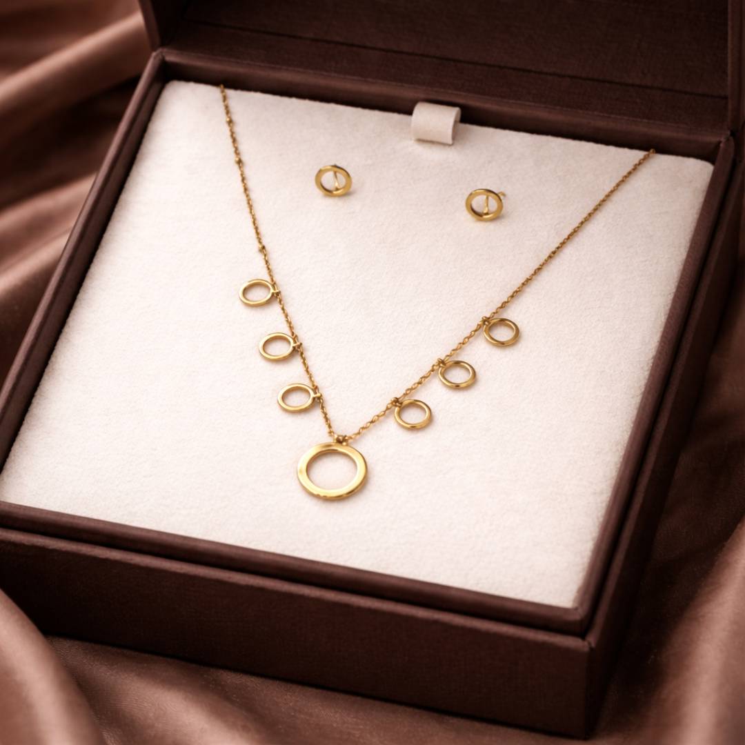 Ripple Drop Anti-Tarnish Pendant Necklace & Stud Earrings Combo – Set of 2
