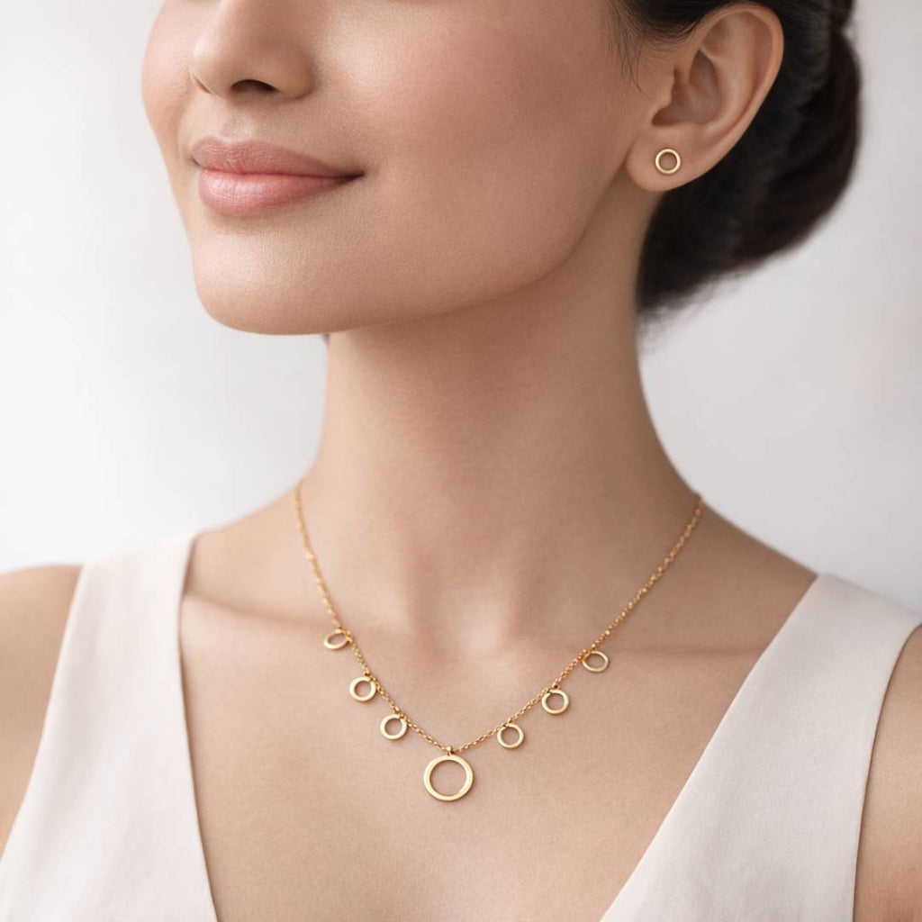 Ripple Drop Anti-Tarnish Pendant Necklace & Stud Earrings Combo – Set of 2