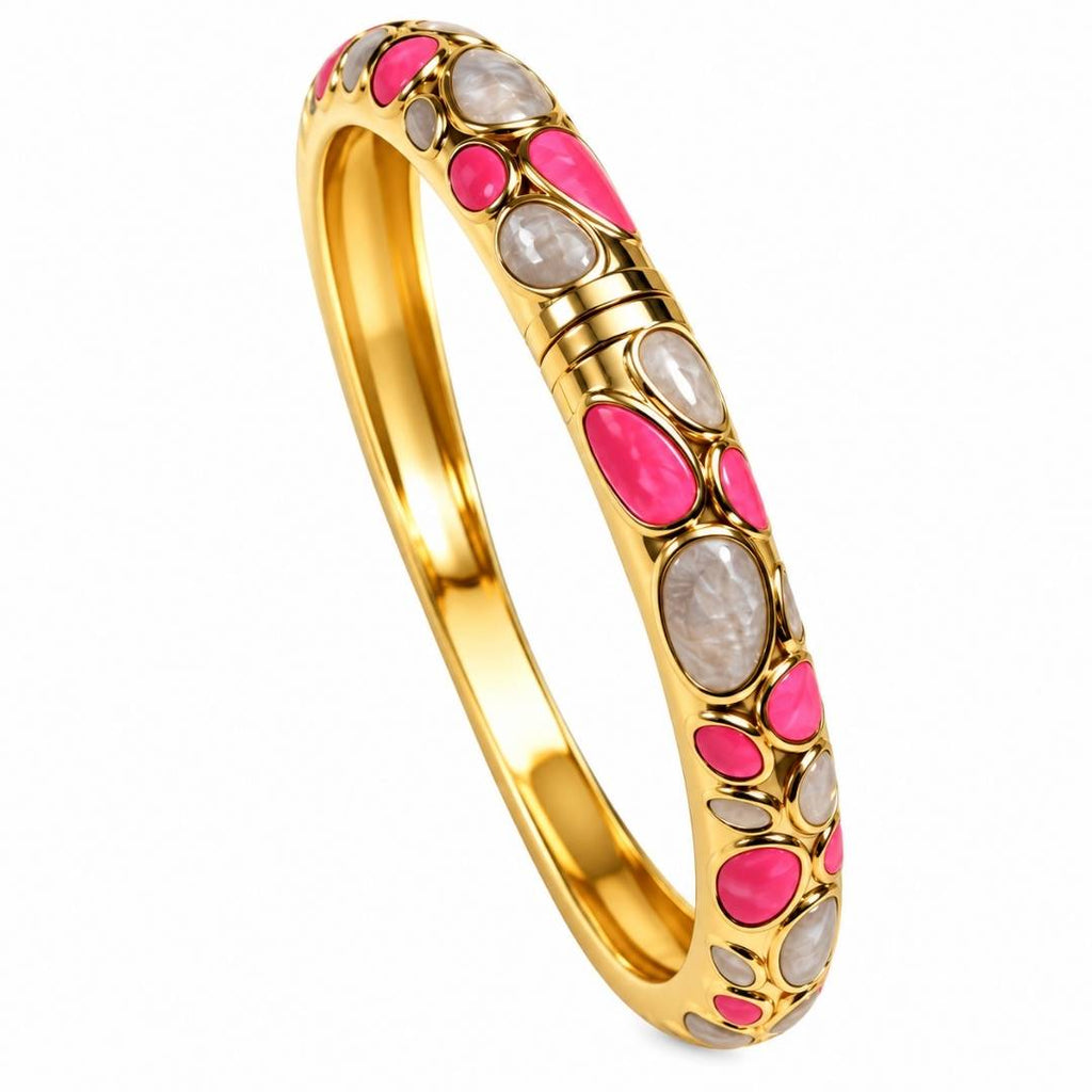 Confetti Luxe Anti-Tarnish Pink & Grey Enamel Gold Bangle – Pack of 1