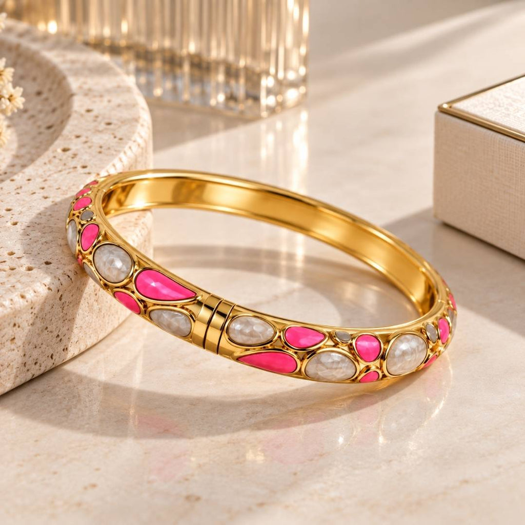 Confetti Luxe Anti-Tarnish Pink & Grey Enamel Gold Bangle – Pack of 1