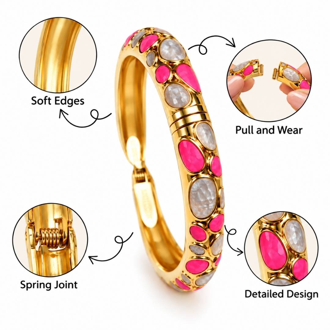 Confetti Luxe Anti-Tarnish Pink & Grey Enamel Gold Bangle – Pack of 1