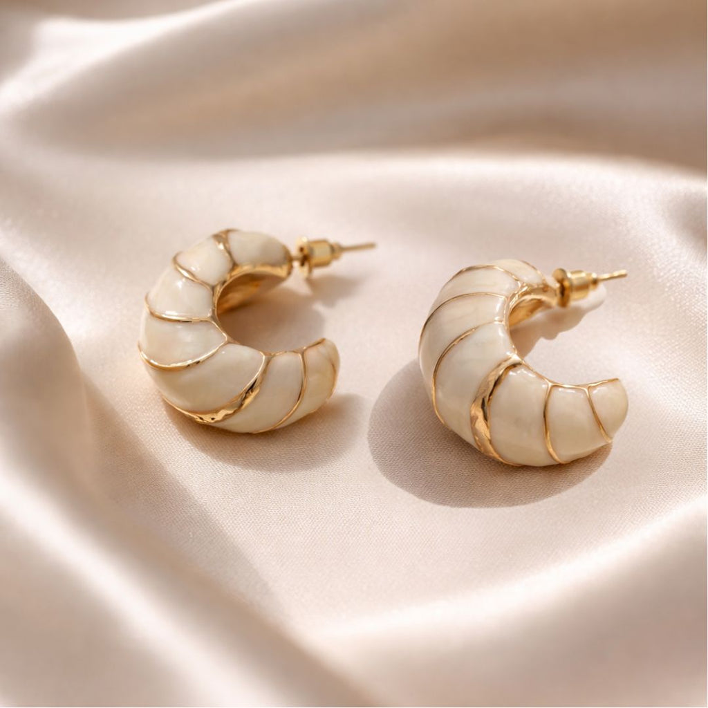 Ivory Croissant Enamel Hoop Earrings – Pack of 1  pair