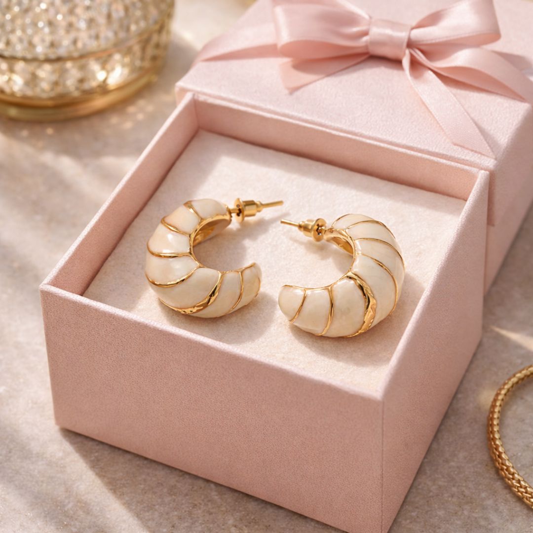 Ivory Croissant Enamel Hoop Earrings – Pack of 1  pair