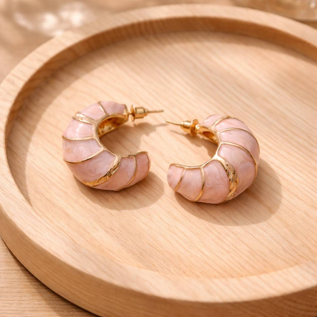 Light Pink Croissant Enamel Hoop Earrings – Pack of 1  pair