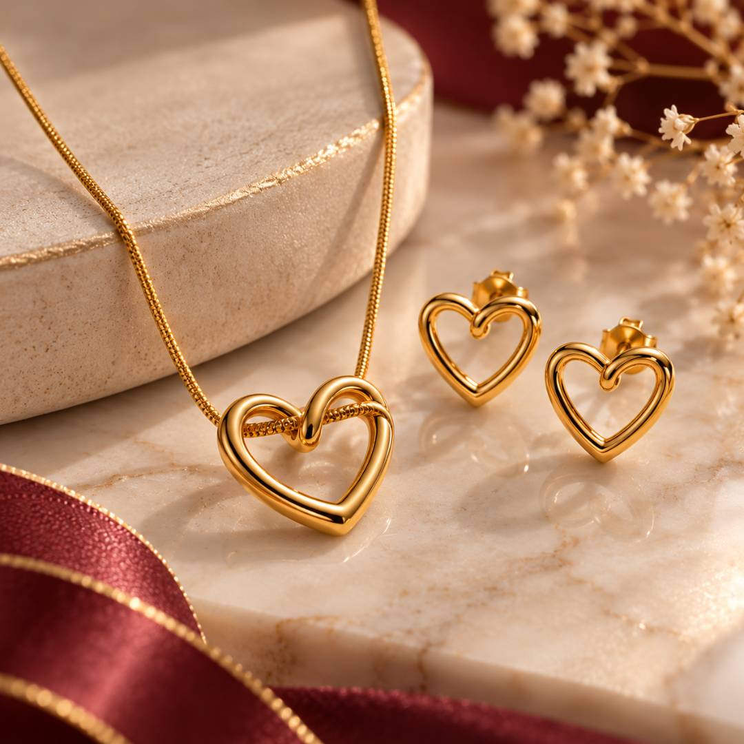 Fluid Heart Anti-Tarnish Pendant & Stud Earrings Combo – Set of 2