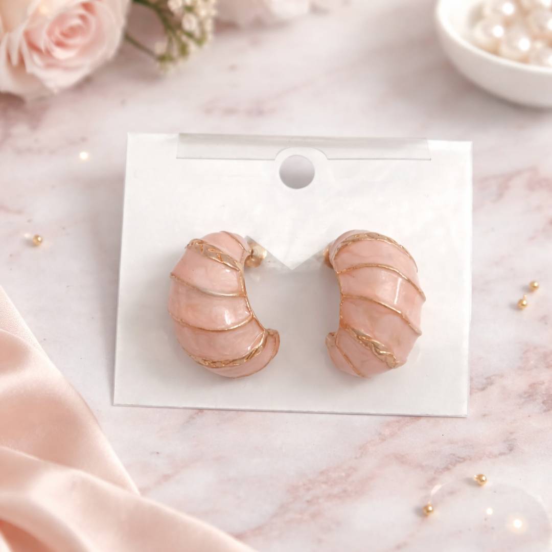Light Pink Croissant Enamel Hoop Earrings – Pack of 1  pair
