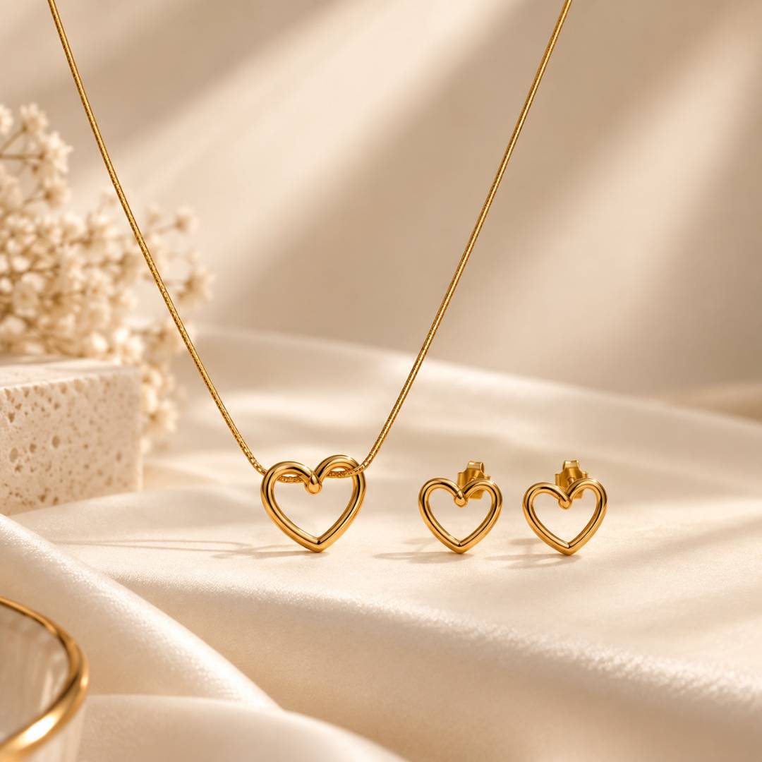 Fluid Heart Anti-Tarnish Pendant & Stud Earrings Combo – Set of 2