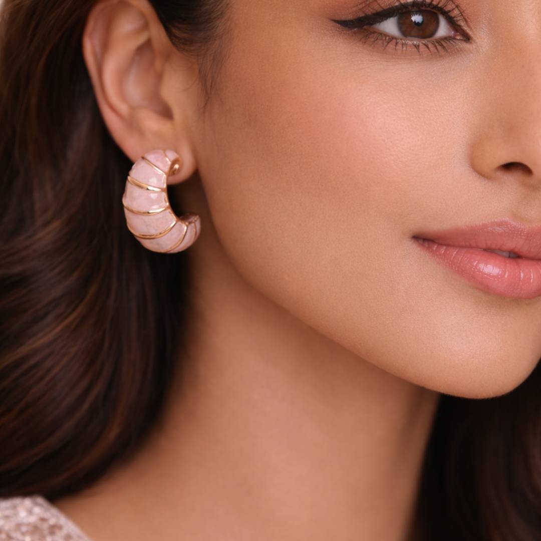 Light Pink Croissant Enamel Hoop Earrings – Pack of 1  pair