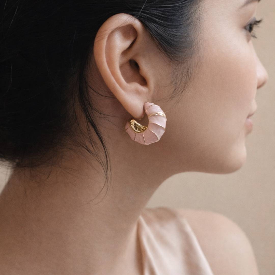 Light Pink Croissant Enamel Hoop Earrings – Pack of 1  pair