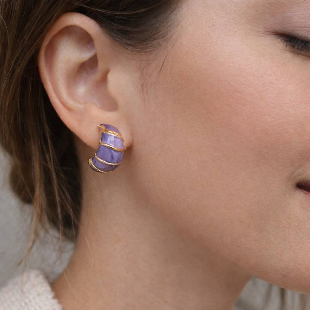 Purple Croissant Enamel Hoop Earrings – Pack of 1  pair