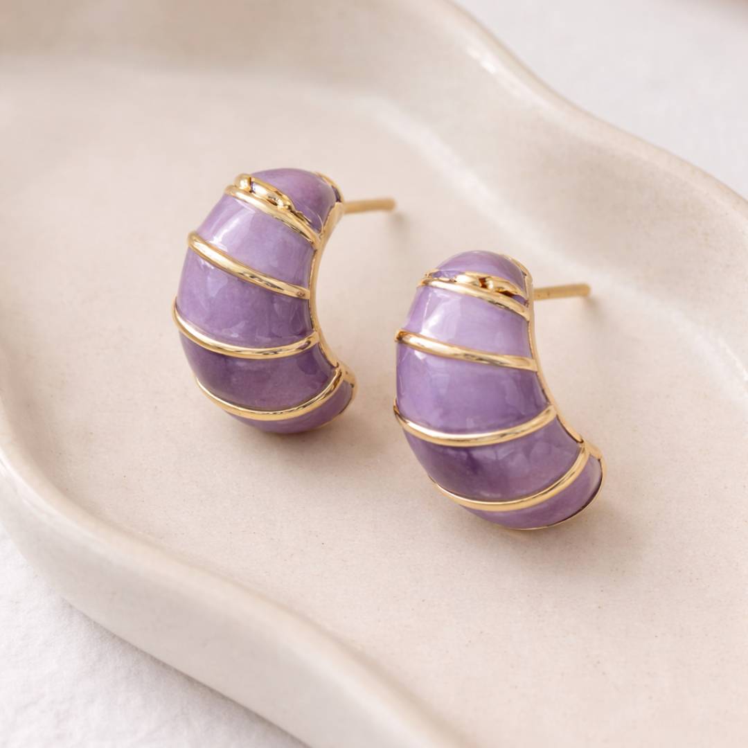 Purple Croissant Enamel Hoop Earrings – Pack of 1  pair