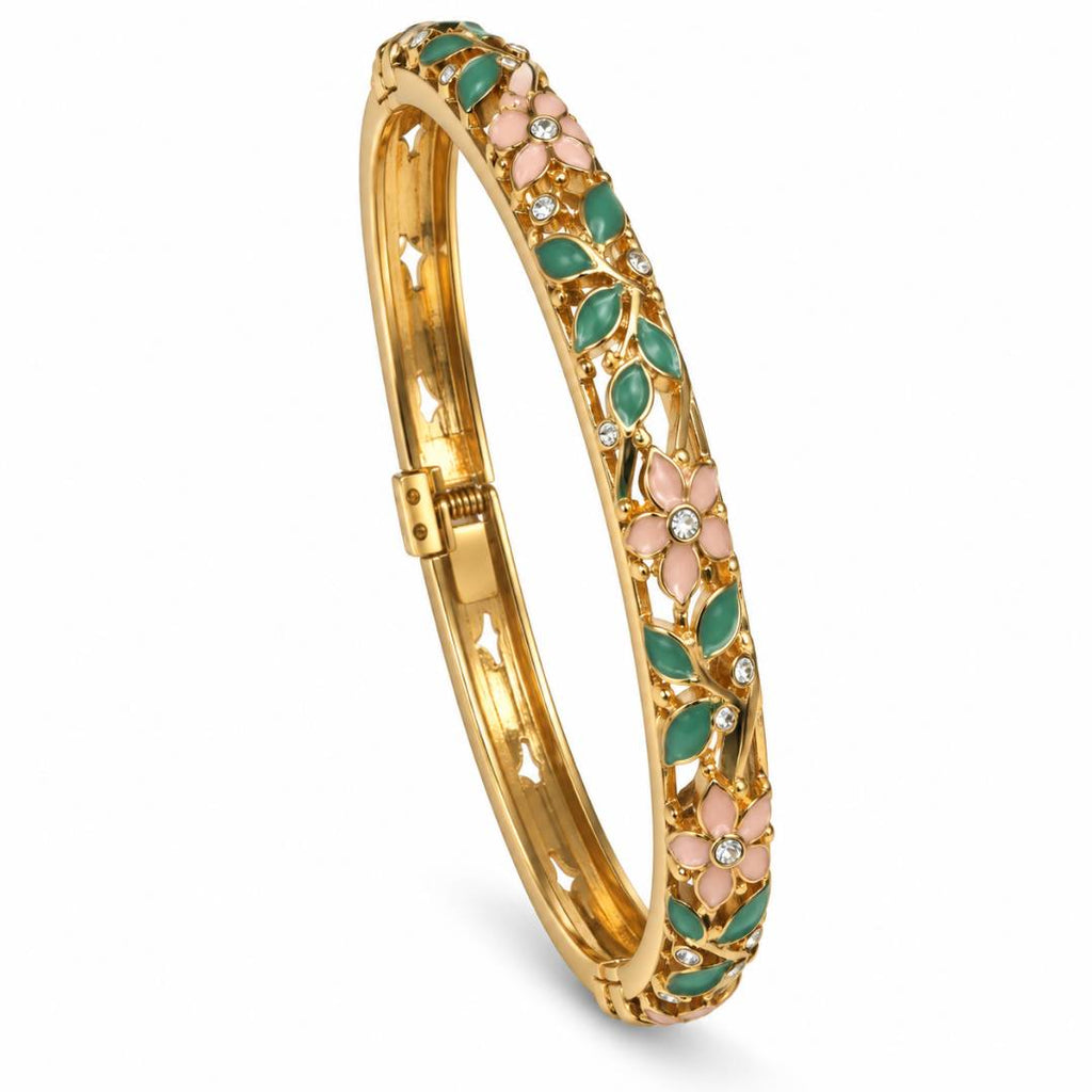 Pink & Green Floral Antitarnish Enamel Bangle – Pack of 1