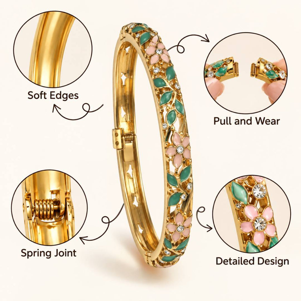 Pink & Green Floral Antitarnish Enamel Bangle – Pack of 1