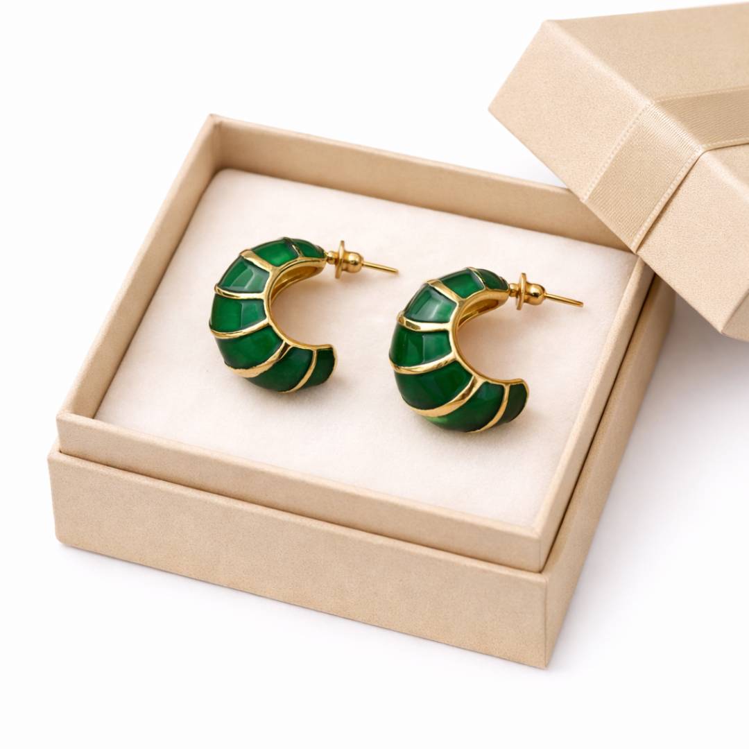 Emarald Green Croissant Enamel Hoop Earrings – Pack of 1  pair