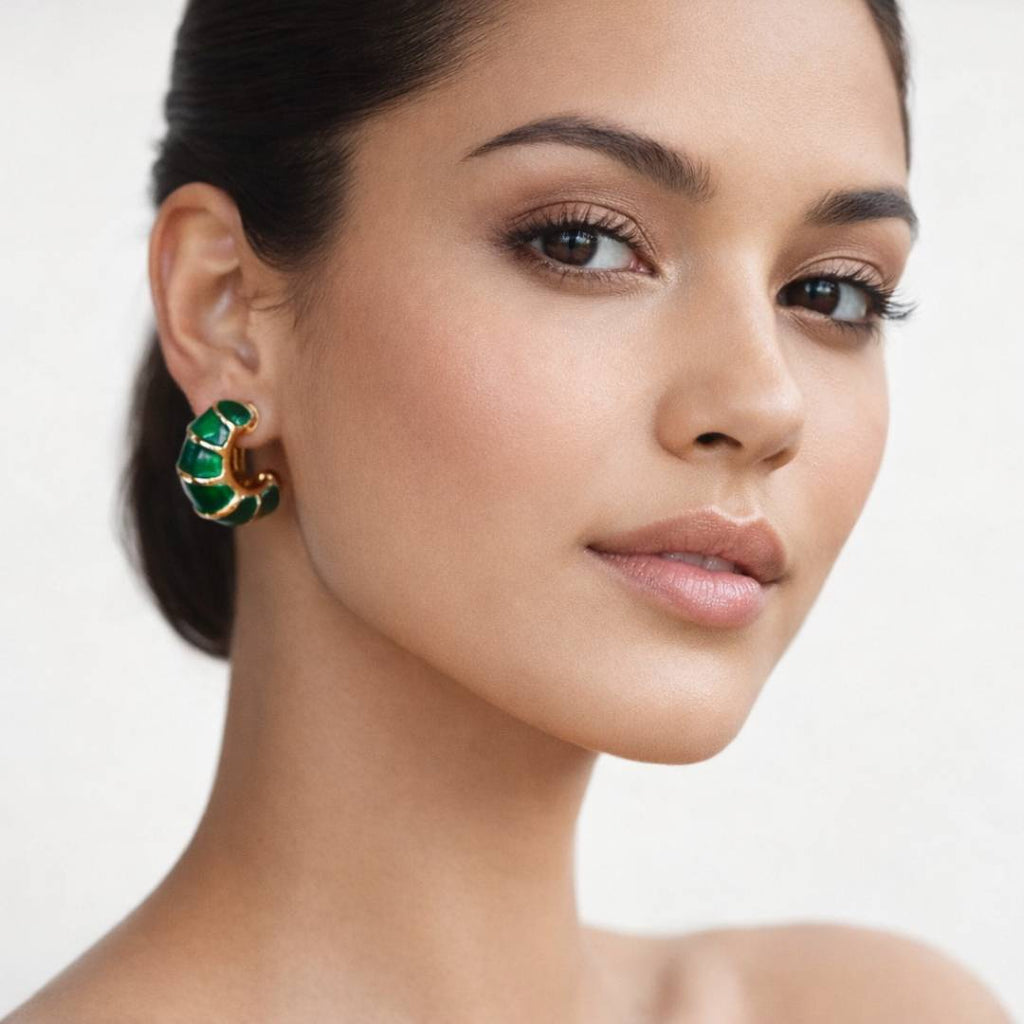 Emarald Green Croissant Enamel Hoop Earrings – Pack of 1  pair