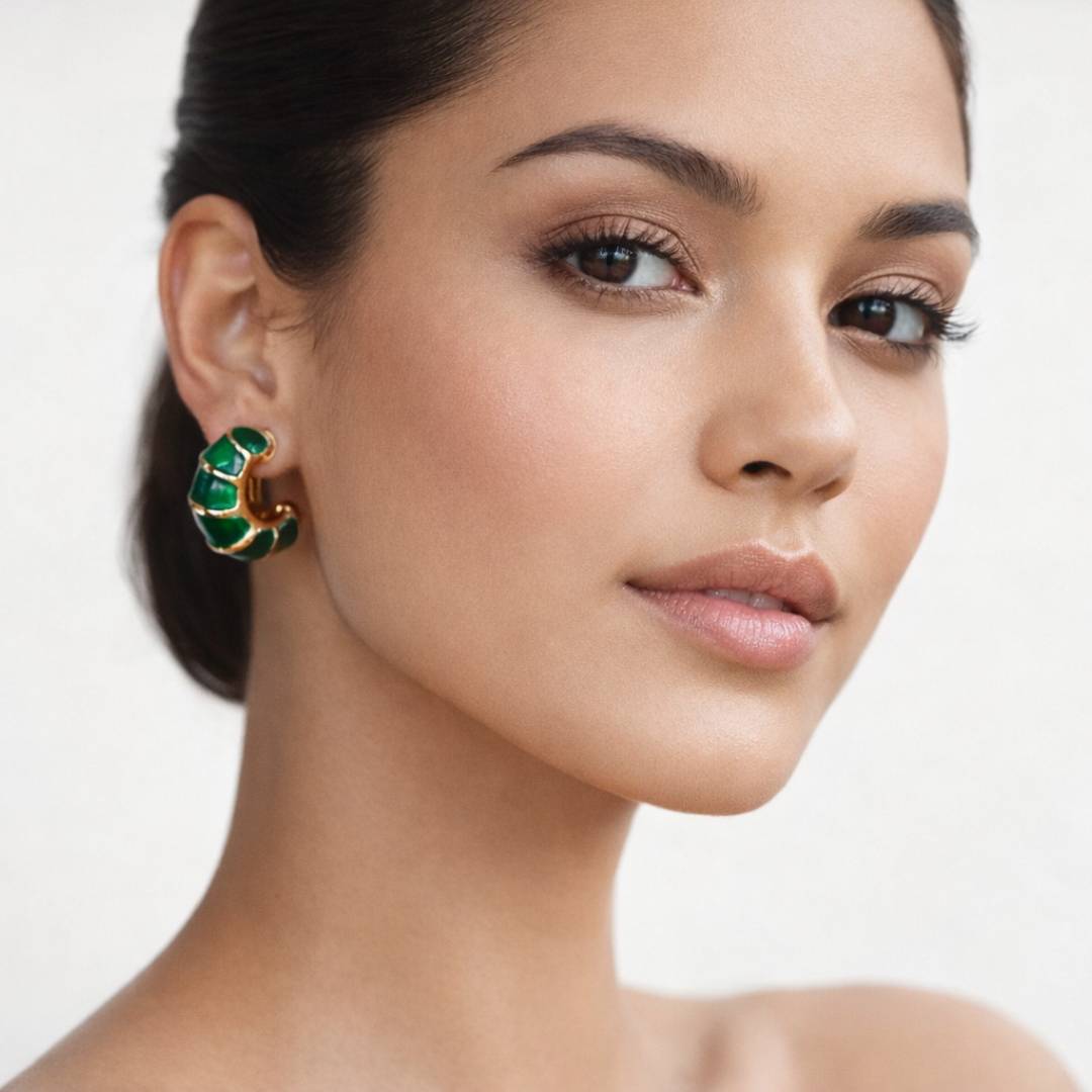 Emarald Green Croissant Enamel Hoop Earrings – Pack of 1  pair