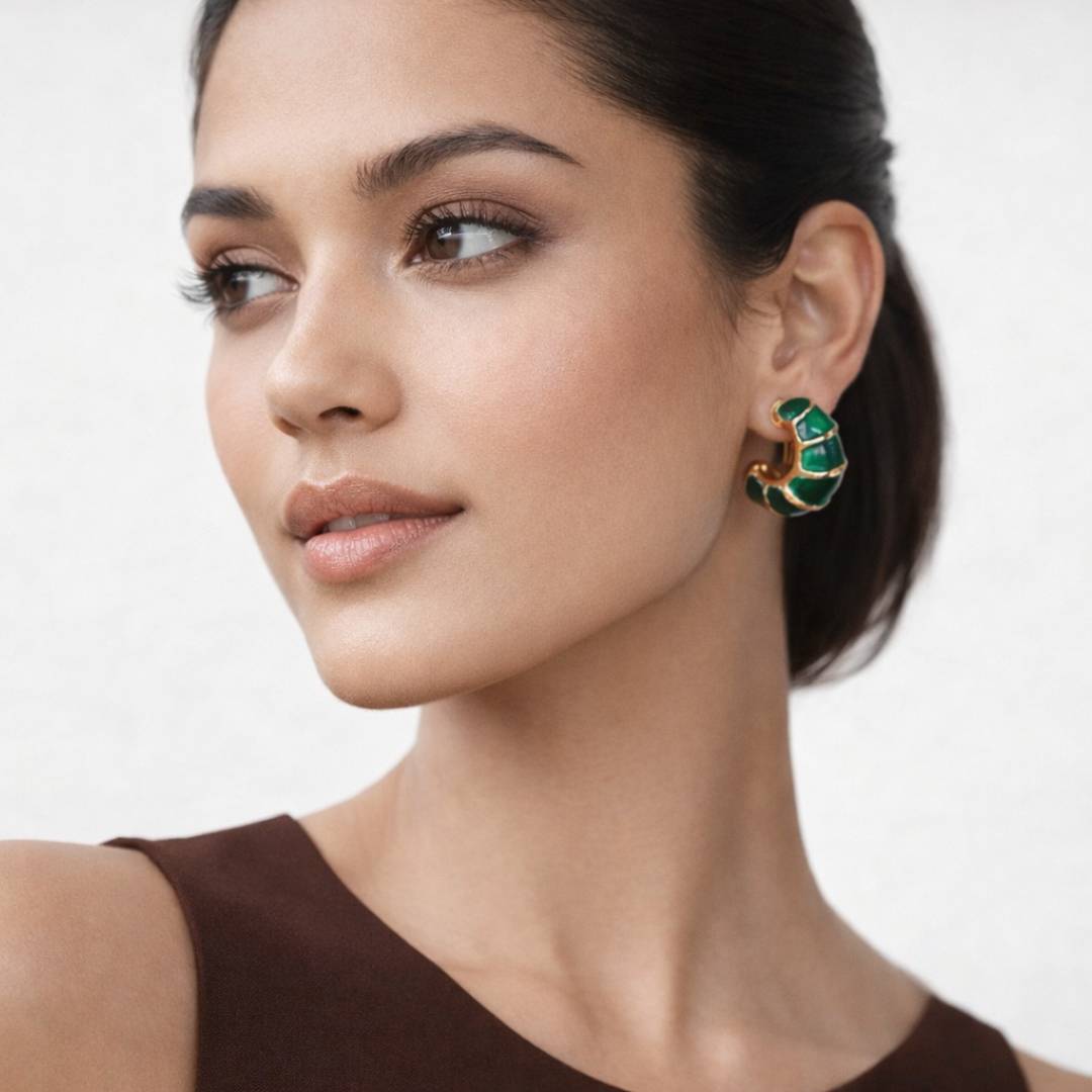 Emarald Green Croissant Enamel Hoop Earrings – Pack of 1  pair