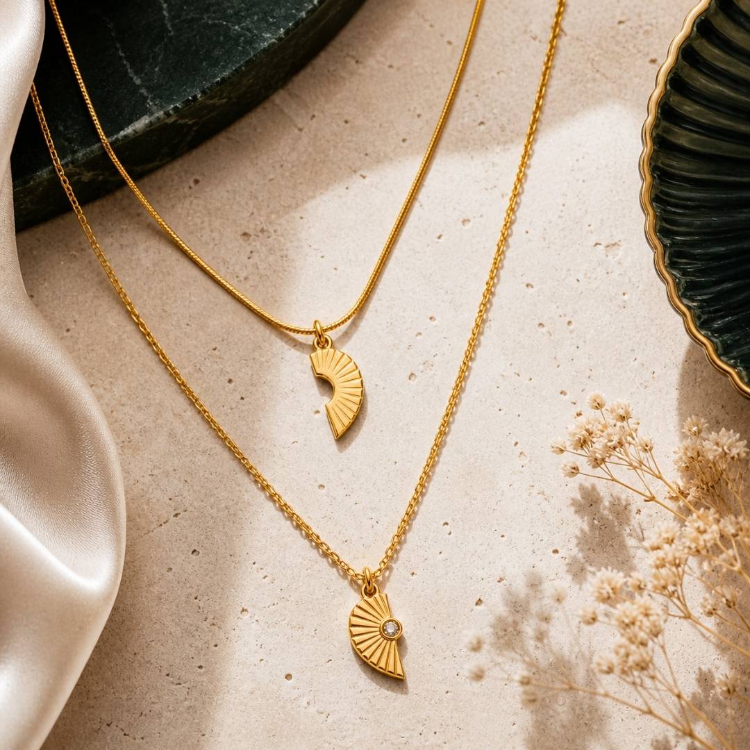 Broken Heart Charm Anti-Tarnish Layered Pendant Necklace – Pack of 1