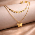 Butterfly Anti-Tarnish Layered Necklace & Stud Earrings Combo for Women – Set of 2