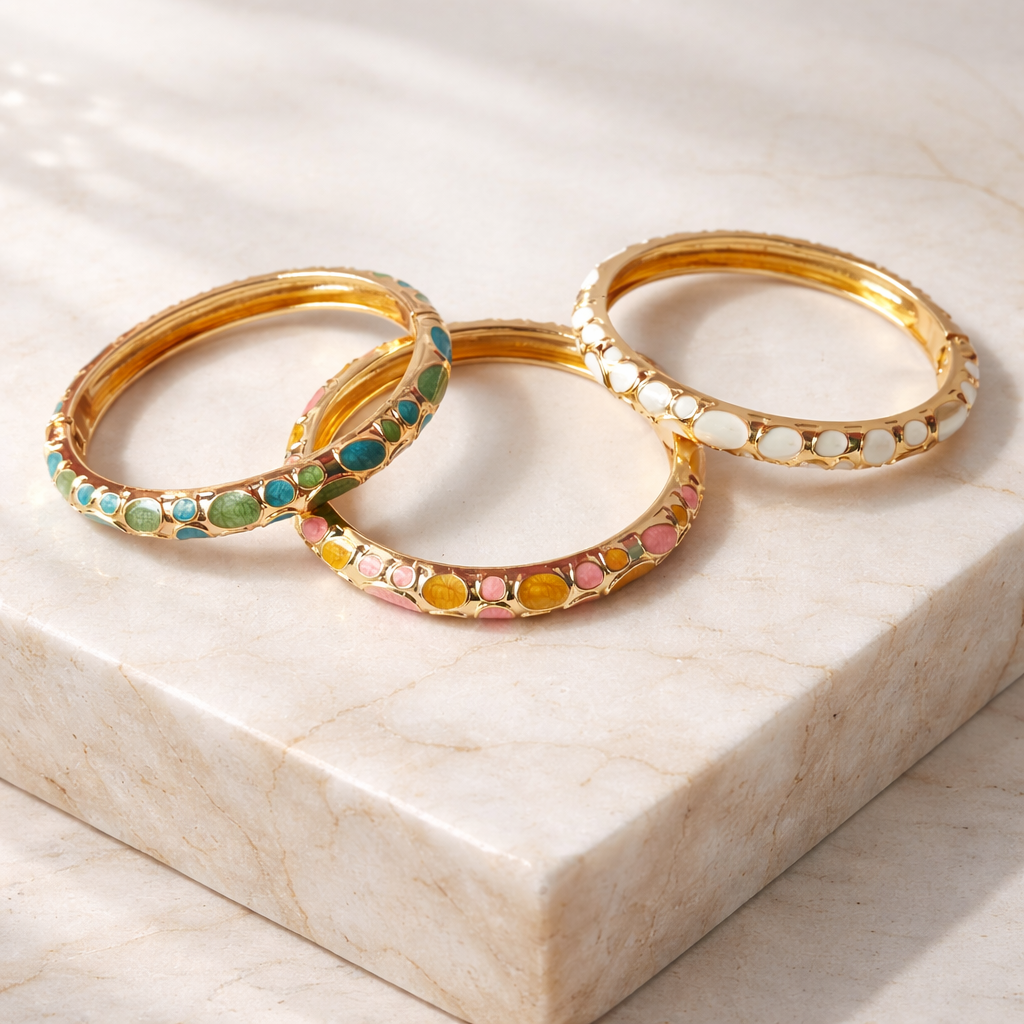 Confetti Luxe Anti-Tarnish Enamel Gold Bangle – Pack of 1