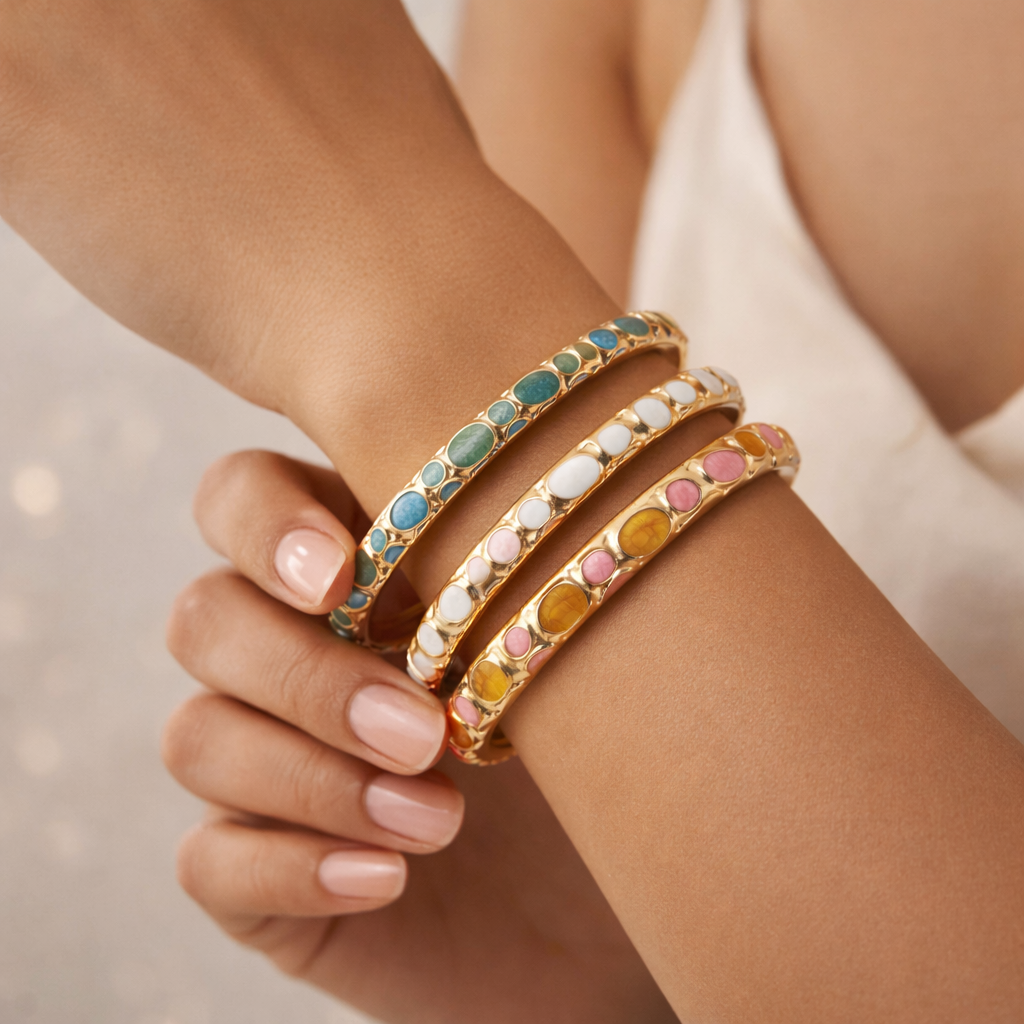 Confetti Luxe Anti-Tarnish Enamel Gold Bangle – Pack of 1