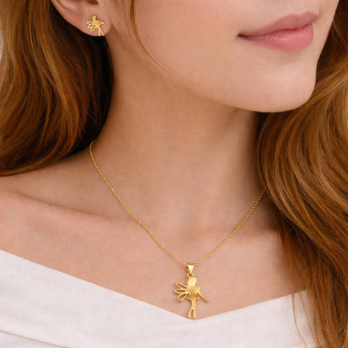 Anti-Tarnish Delicate Fairy Charm Pendant Necklace & Stud Earrings Combo for Women – Set of 2