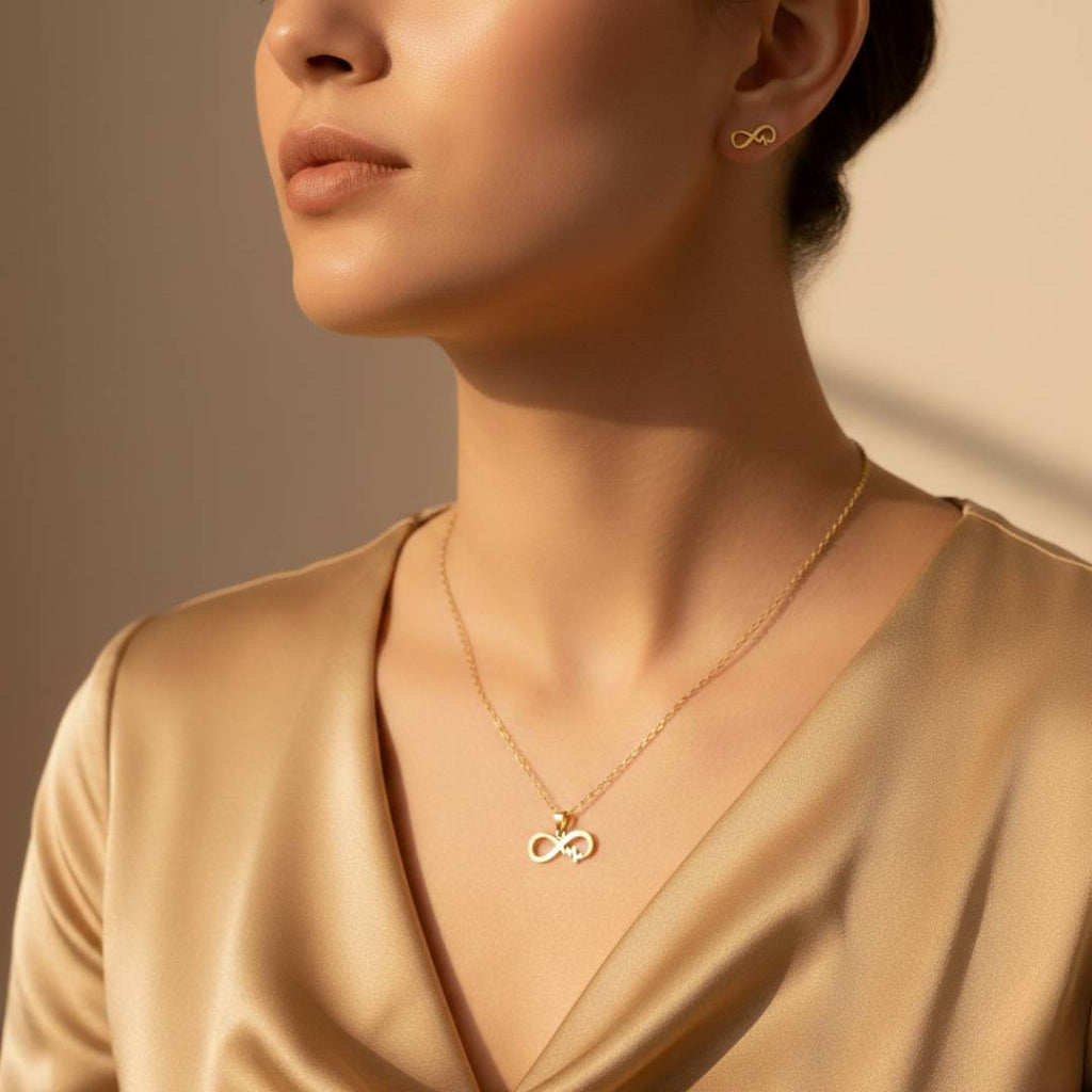 Infinity Heartbeat Anti-tarnish Pendant Necklace & Stud Earrings Combo for Women – Set of 2