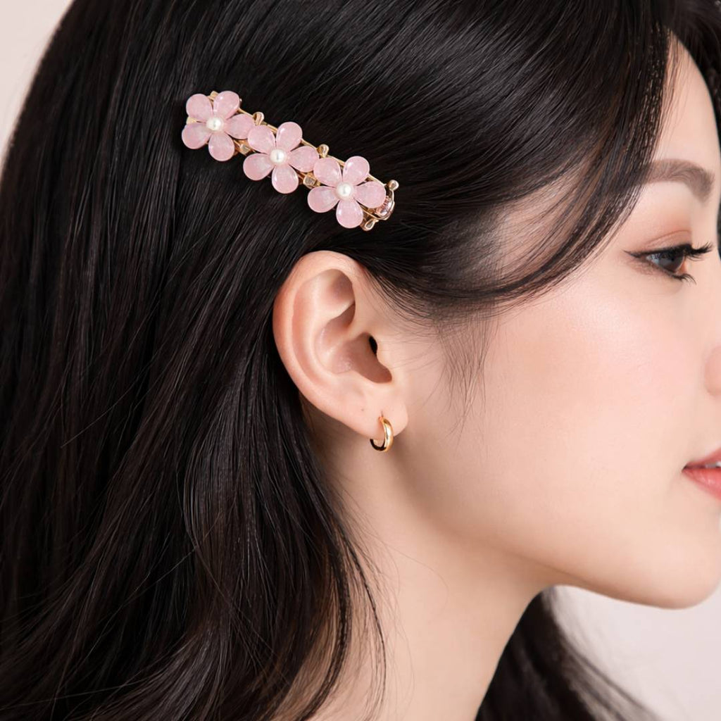 Pink Floral Pearl Hair Clips for Women – Pack of 2