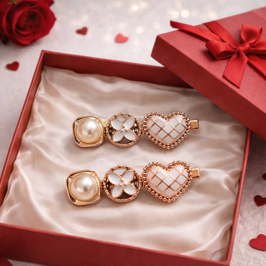Pearl & Heart Motif Decorative Hair Clips for Women – Pack of 2