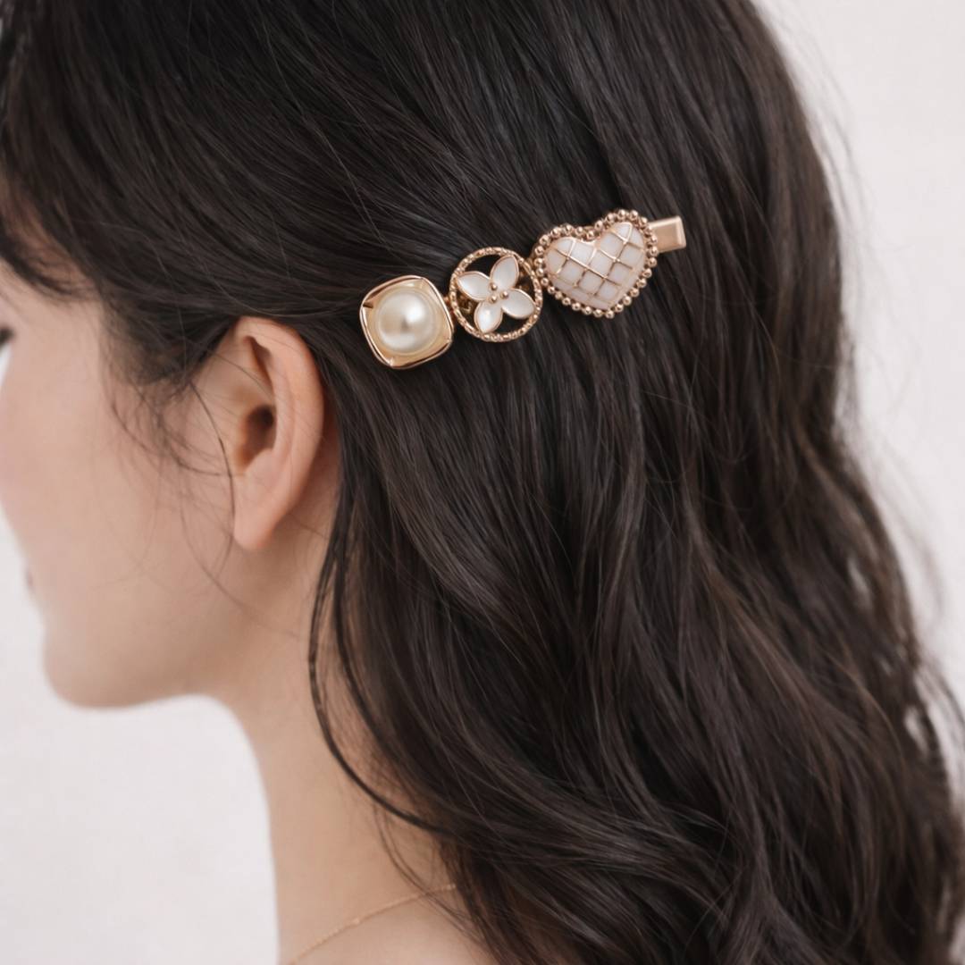 Pearl & Heart Motif Decorative Hair Clips for Women – Pack of 2