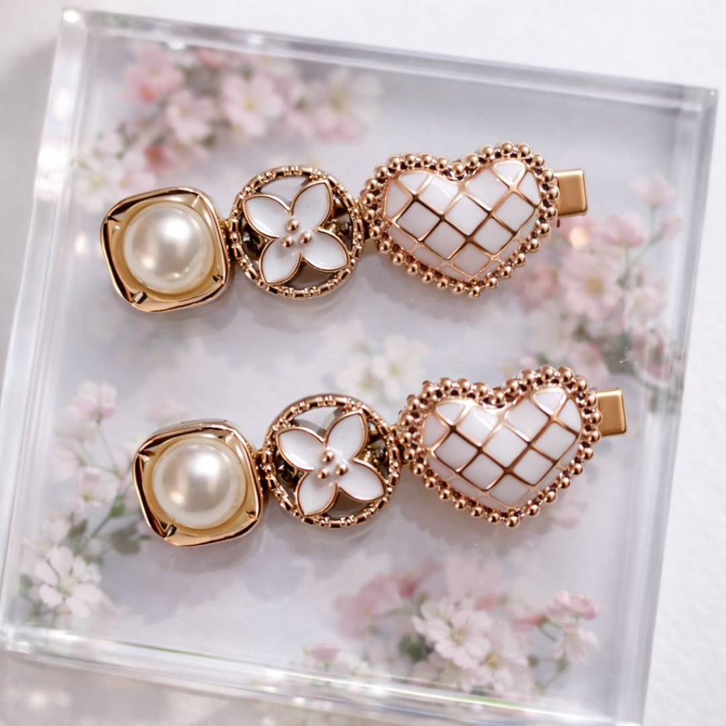 Pearl & Heart Motif Decorative Hair Clips for Women – Pack of 2