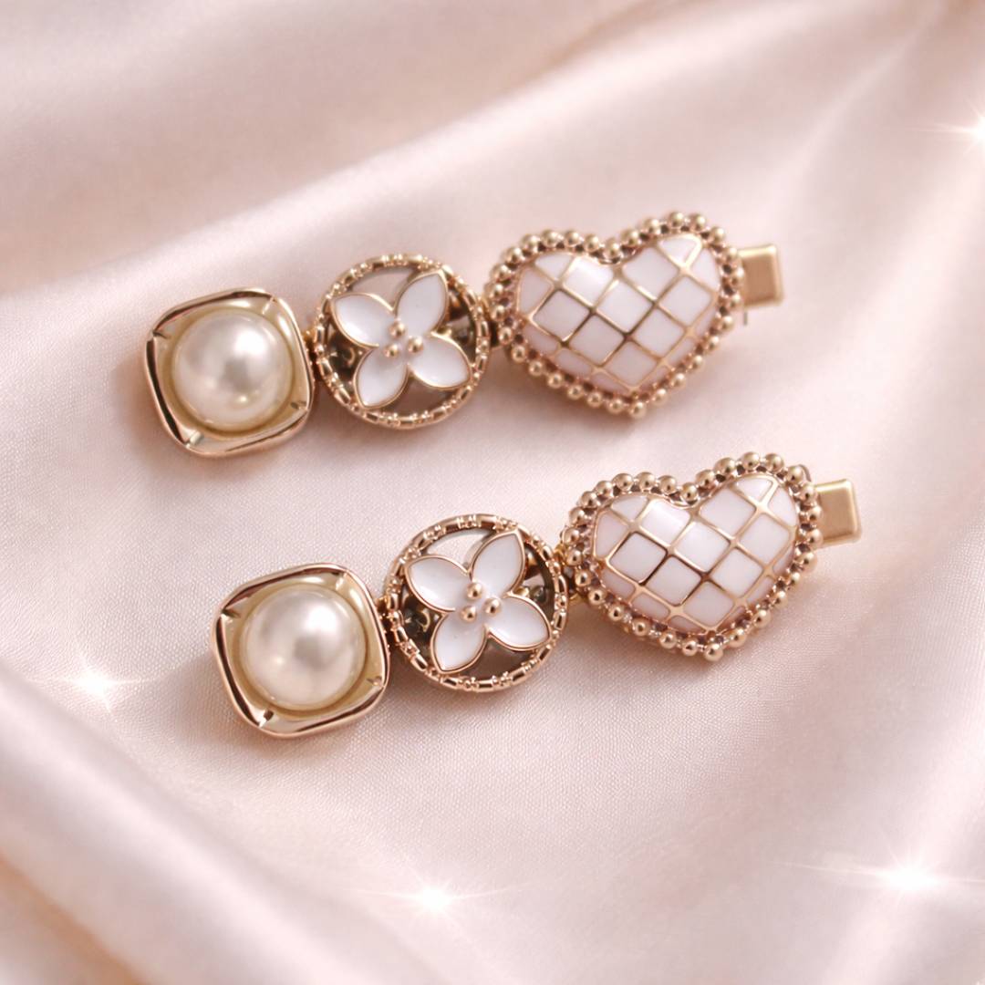 Pearl & Heart Motif Decorative Hair Clips for Women – Pack of 2