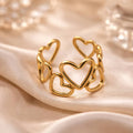 Antique Gold-Tone Linked Hearts Adjustable Ring – Anti-Tarnish | Pack of 1