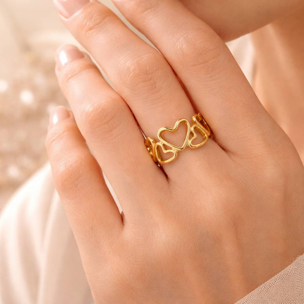 Antique Gold-Tone Linked Hearts Adjustable Ring – Anti-Tarnish | Pack of 1