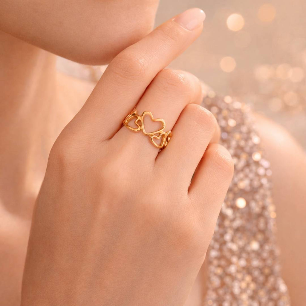 Antique Gold-Tone Linked Hearts Adjustable Ring – Anti-Tarnish | Pack of 1